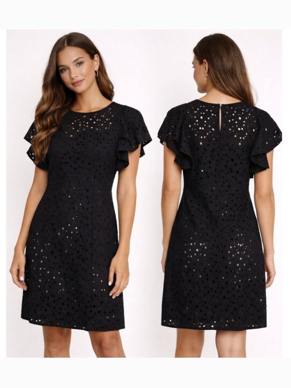 Club Manaco Black Eyelet Flutter Sleeves Party Mini Dress with Slip Size 4
